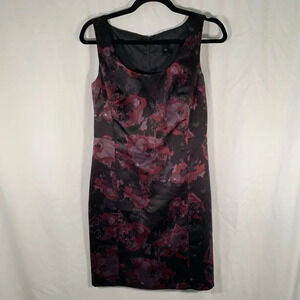 Ann Taylor Shift Dress Women's 2 Black Purple Satin Sleeveless Zip Back